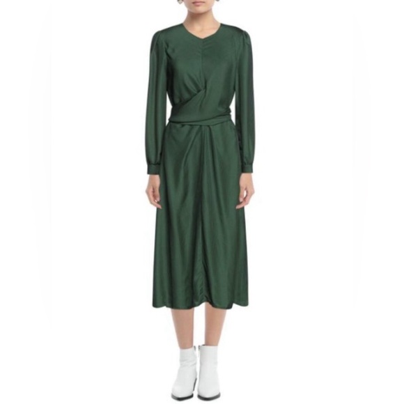 FRNCH Abelie Emerald Green Faux Wrap Midi Dress Size Small - Picture 2 of 10